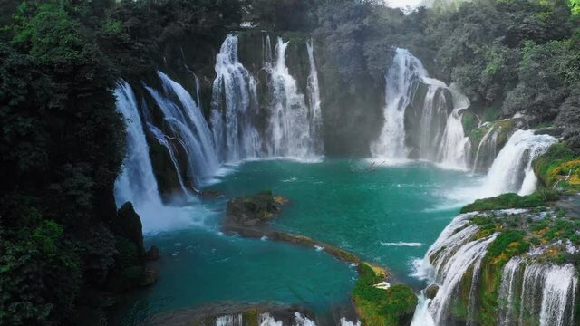 view of &ldquo; Ban Gioc &ldquo; waterfall, Cao Bang, Vietnam. &ldquo; Ban Gioc &ldquo; waterfall is one of the top 10 waterfalls in the world. Blue waterfall
