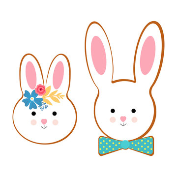 Cute Easter bunny, vector illustration art.