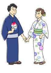 浴衣を着た男女