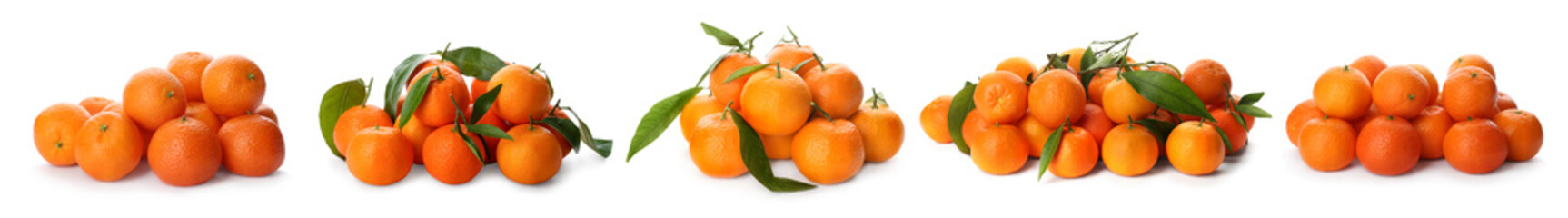 Set with fresh ripe tangerines on white background. Banner design