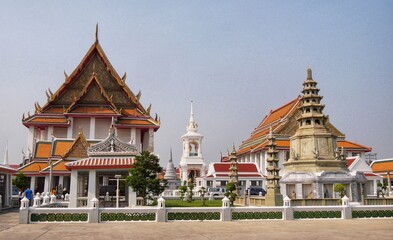 March 7 2021 - Bangkok, Thailand : Wat Kanlayanamit Woramahawihan Thai temple at the Chao Phraya...