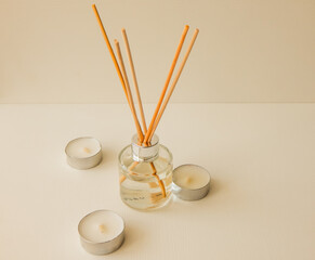 aroma with wooden sticks and candles