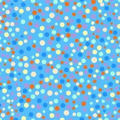 Bright multicolor Polka Dot Repeat Pattern Scattered On A Sky Blue Backdrop