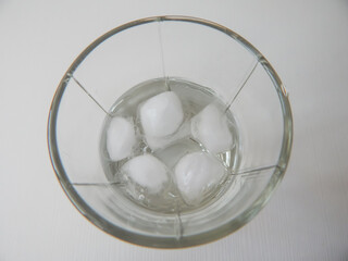 glass beaker with water and ice