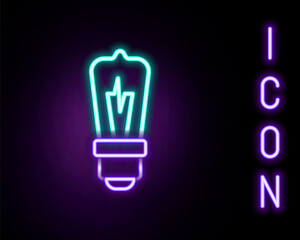 Glowing neon line Light bulb with concept of idea icon isolated on black background. Energy and idea symbol. Inspiration concept. Colorful outline concept. Vector