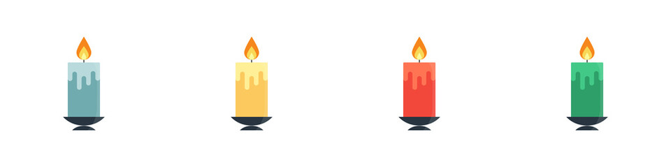Conjunto de velas de diferentes colores. Ilustración vectorial aislada en fondo blanco