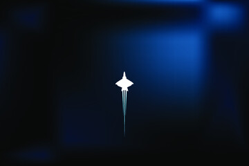 Vector image, spaceship on a dark background. Background with gradient fill. Spaceship in flight icon.