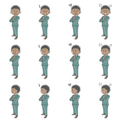 腕組みをする黒人ビジネスマンのイラストセット