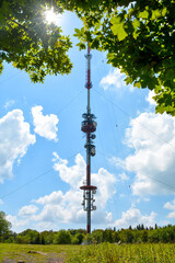 Obraz premium A 227 meter high transmission mast on Kreuzberg in the Rhön, Germany