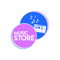 Music store decoration icon. Bright logo of the music portal. Round shape logo on the theme of music. 