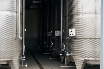 Steel tanks for wine production.