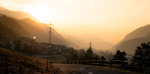 golden sunrise in the mountains