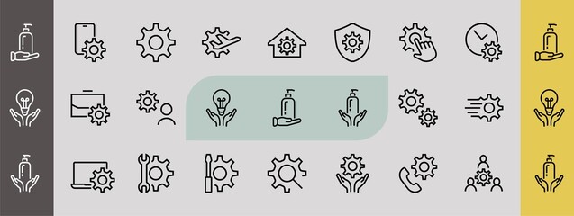 A simple set of settings and options related to Vector Line Icons. Contains icons such as set time, business, phone, and more. Editable Stroke.. 480x480