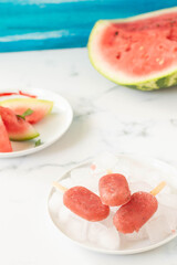  homemade watermelon ice cream popsicles in plate