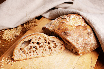 Homemade artisan bread, freshly baked wheat bread with sourdough