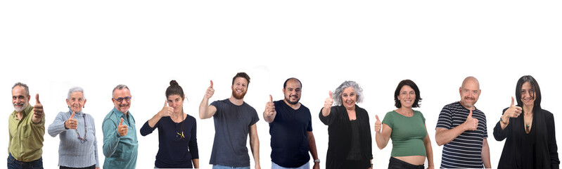  group of woman and man with thumbs up on white background