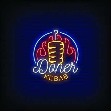 Doner Kebab Neon Signs Style Text Vector