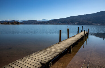 Fototapeta premium Old boat dock on the Austrian lake Wörthersee