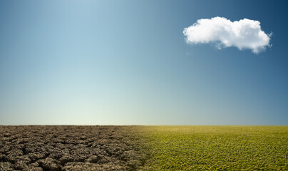 landscape with severe drought desert and fade green grass field