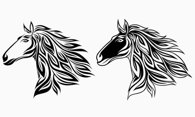 Stylized head of a horse in the style of Zentangle.