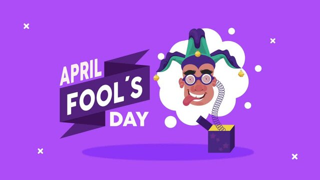 april fools day lettering with joker in surprise box