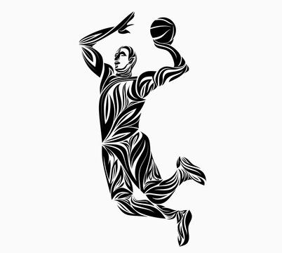 basketball player in floral ornament. vector illustration