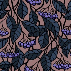PINK SEAMLESS BACKGROUND WITH PURPLE BERRIES ON THE BRANCHES
