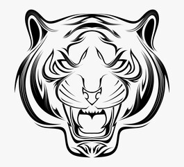 Stylized face of a tiger in the style of Zentangle.