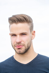 Fototapeta premium Serious man portrait. Young man's face. Faces portraits. People emotions. Serious gay. Lgbtq, pride, lgbt.