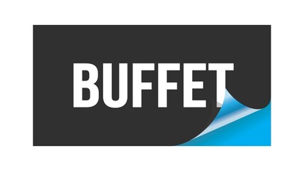 BUFFET text written on black blue sticker.