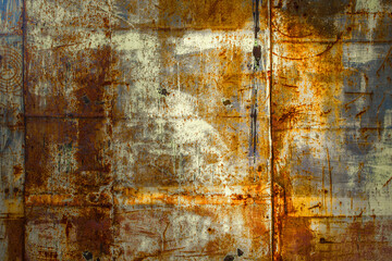 Oxide steel texture for background. Rusty metal panel with streaks of rust. Corrosive and oxidizer board for design.