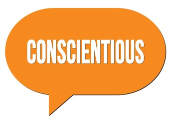CONSCIENTIOUS text written in an orange speech bubble