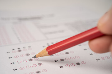 Answer sheets with Pencil drawing fill to select choice, education concept