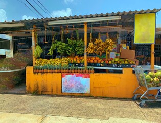 Colorful Vegetable and Fruit Stand in an Urban Economic Zone