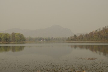 Naklejka premium landscape of murugama reservoir dam in the morning, purulia, west bengal, india