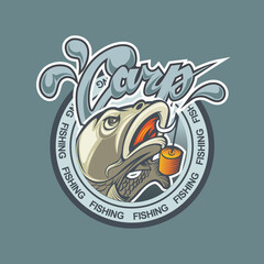 A logo with a fish Carp in a circle and a bait, can be used as a sticker.