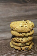 homemade cookies with whole nuts, breakfast biscuits with chocolate chips and hazelnuts