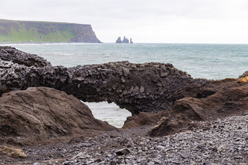 At Reynisfjara Beach in southern Iceland