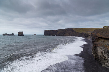 At Reynisfjara Beach in southern Iceland