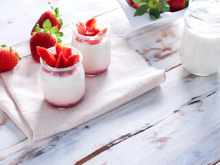 fresh strawberries with natural yogurt