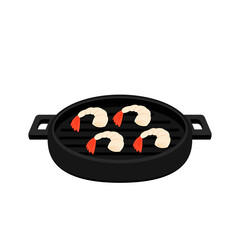 Shrimp cartoon vector. Shrimp on a Pan vector. Shrimp logo design. Sea food logo.