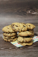 homemade cookies with whole nuts, breakfast biscuits with chocolate chips and hazelnuts

