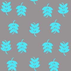 Seamless pattern with blue leaves on a gray background. Is great for fabric, interior design and other users. 