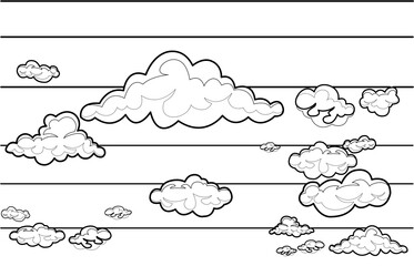 Line art, drawing of clouds on sky atmosphere vector.background illustration.