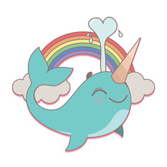Happy narwhal shooting out a heart shaped water stream © agnessz