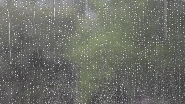 Raindrops Rain Fall Through Wet Window Weather