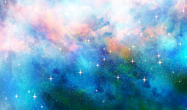Mystical starry blue outer space aesthetic background