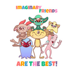 Funny diverse colorful group of imaginary monster friends