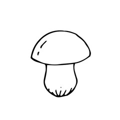 Mushroom. Porcini. Vector hand drawn doodle illustration. Black and white outline. Silhouette. Coloring.