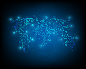 International money transfer and exchange business network illustration